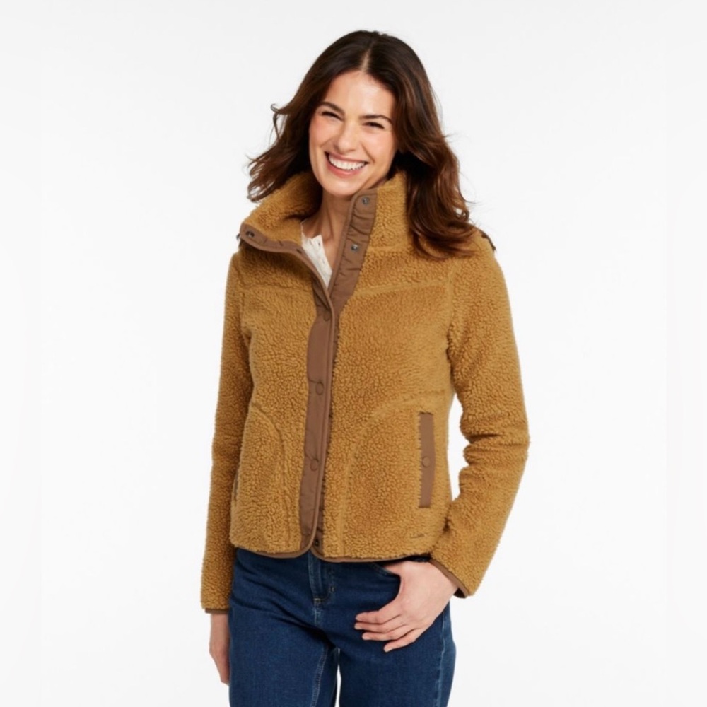 LL Bean Women's Bean's Sherpa Fleece Jacket size M in Antique Gold